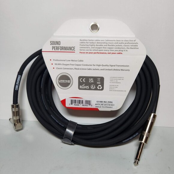 NEW 20' Electric Guitar Cable Cableworks Gator Cases Backline Series Standard 20 - Picture 3 of 7